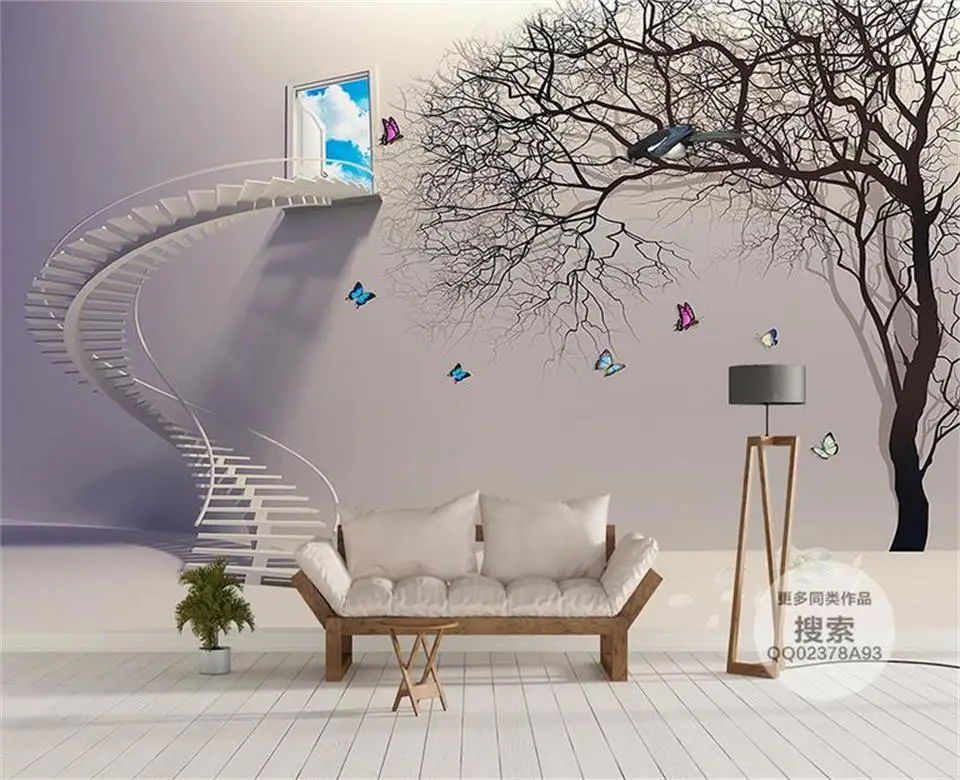 3d обои фотообои на заказ настенные для гостиной лестницы и большие деревья