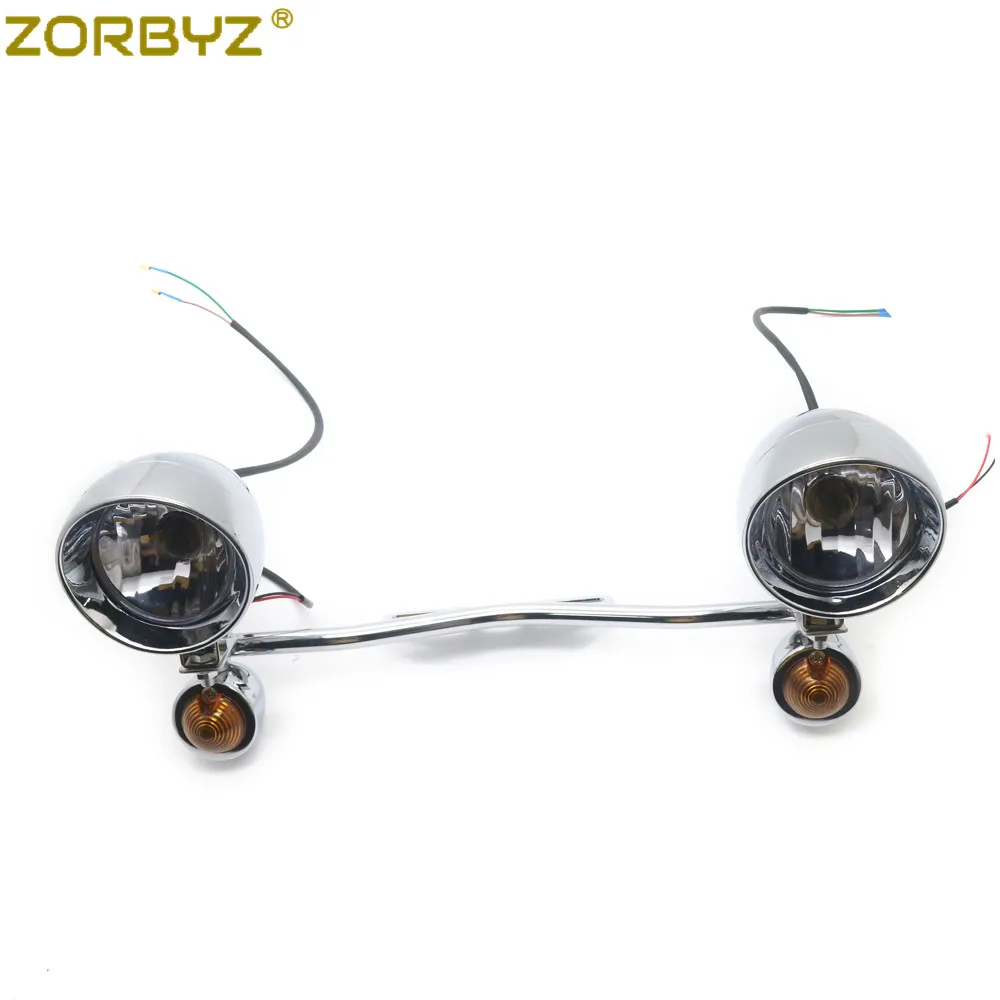 ZORBYZ Мотоцикл Chrome Пуля прохождения вождения пятно Туман света с указатель поворота бар набор для Touring Chopper Выборочная