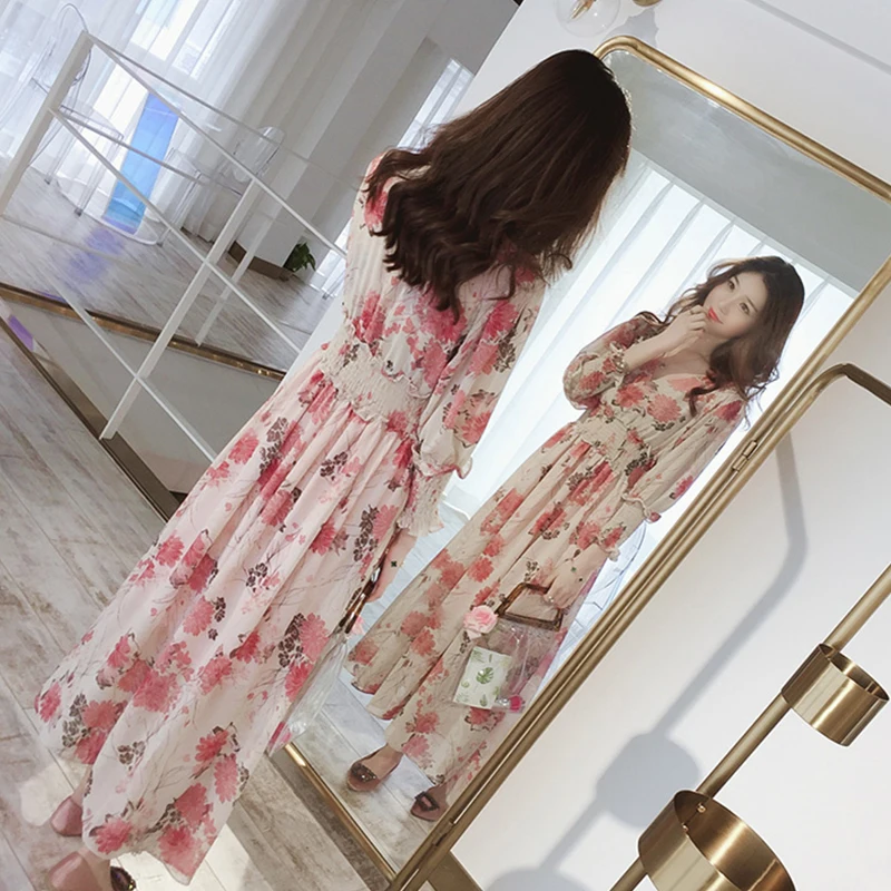 Женское шифоновое платье элегантное с цветочным рисунком весна лето 2020 модные