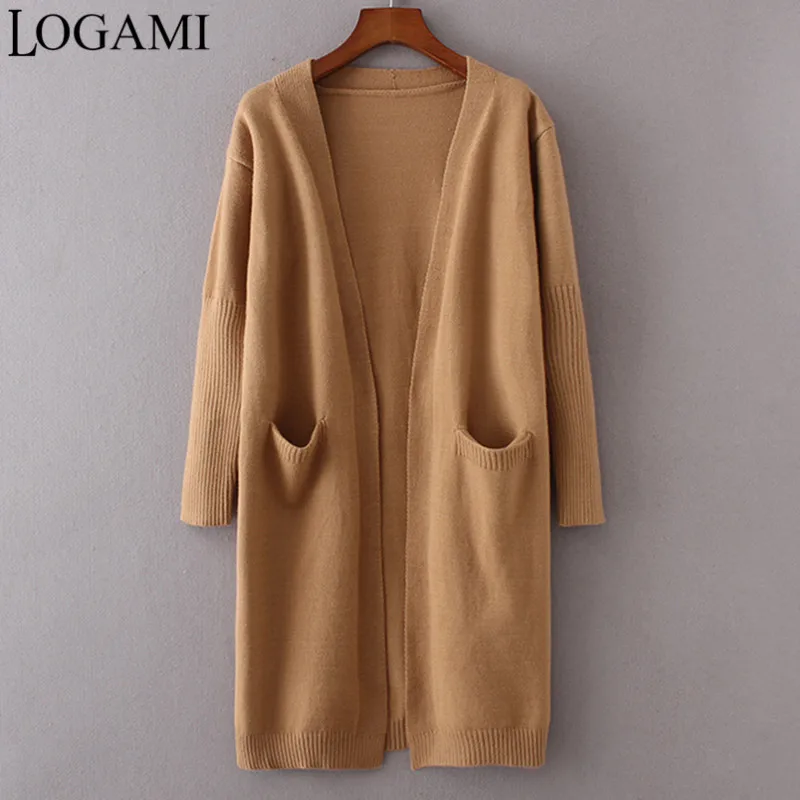 

LOGAMI Long Wool Cardigan Women Knitted Long Sleeve V Neck Cardigans Autumn Winter Sweater Kazak Chaqueta Punto Muje