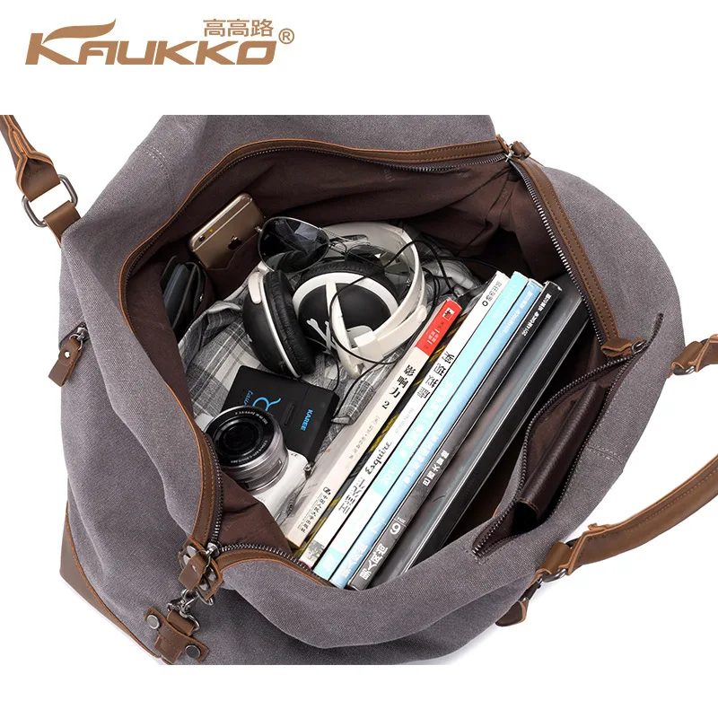 KAUKKO холщовые кожаные мужские дорожные сумки для переноски багажа спортивные
