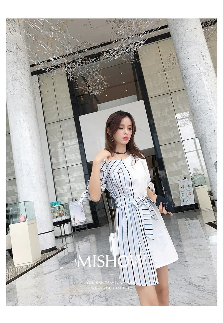 Mishow Модное женское платье с открытыми плечами+ поясом MX18B1274