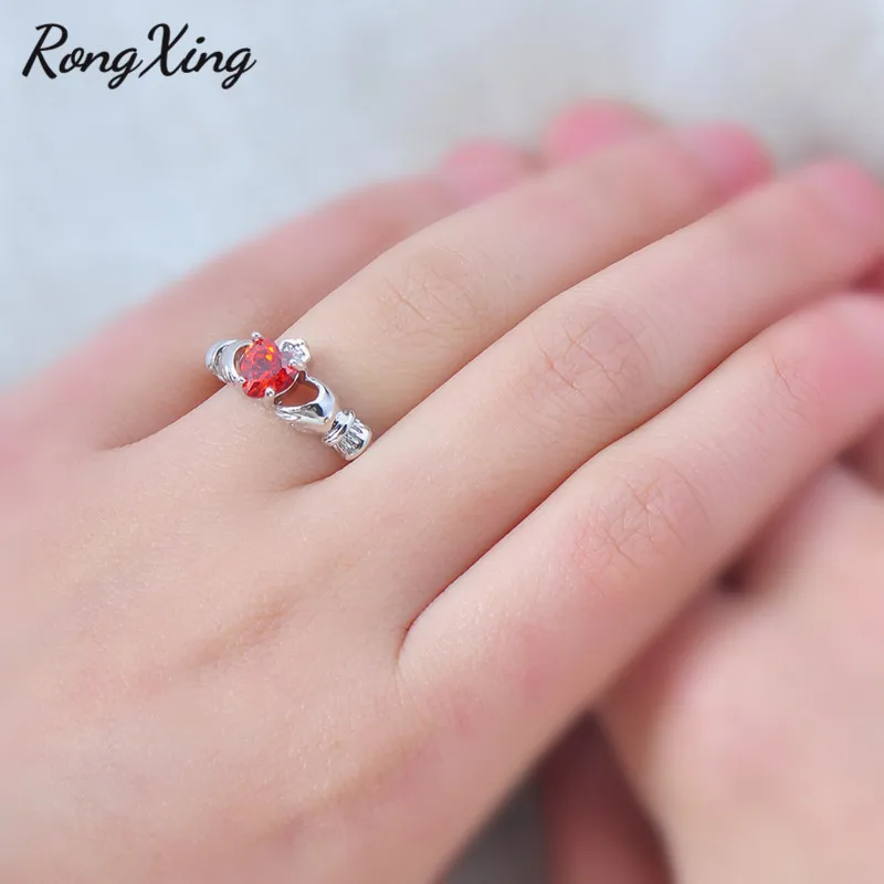 RongXing новое ирландское кельтское Корона сердце Claddagh свадебное предобручальное кольцо для женщин белое золото заполненный красочный Циркон кольцо RW1098