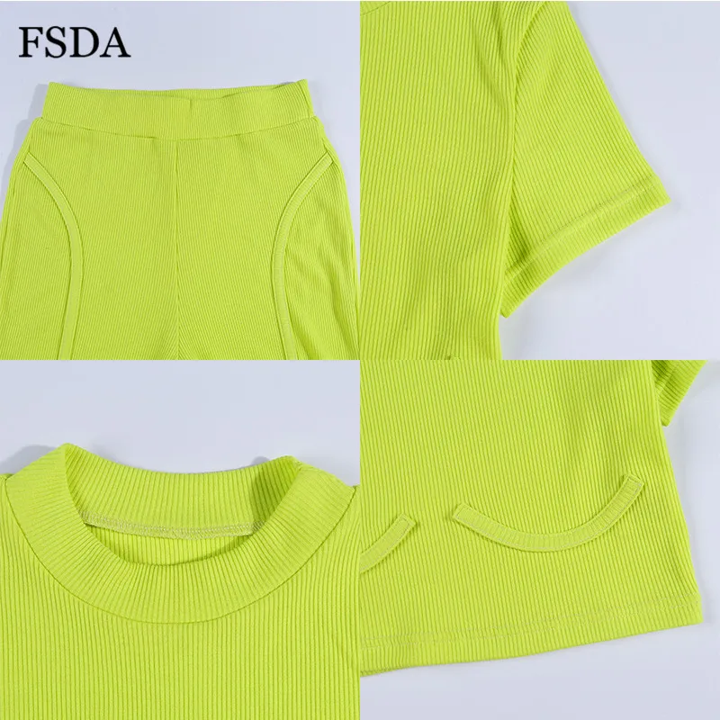 FSDA неоновый зеленый комплект из двух предметов облегающий укороченный топ и