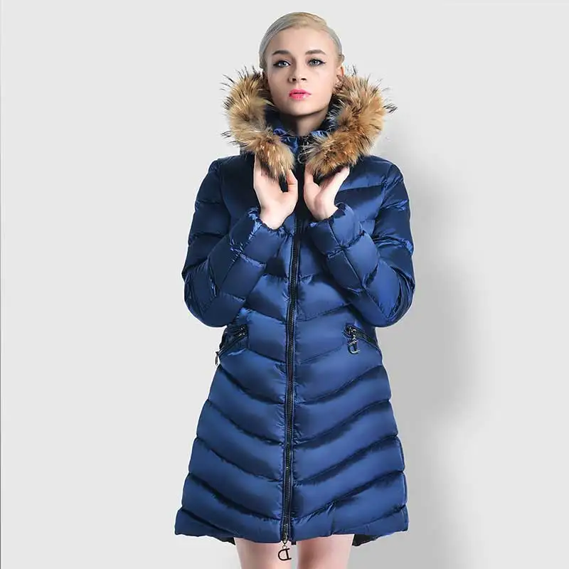 Winter Blue Plus size Down Cotton Jacket Women 2018 New Hooded Padded Parka Fur Collar Fashion Long Padded Jacket Female  WZ761