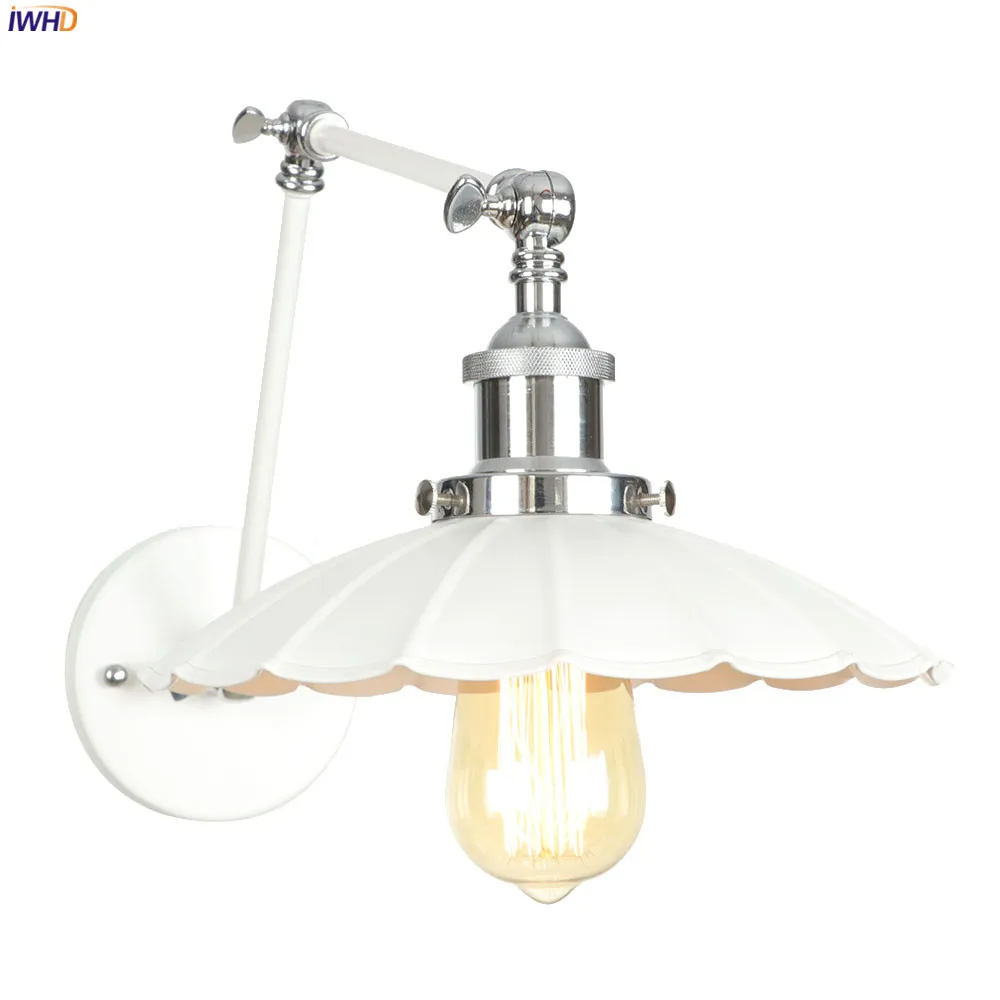 Kopen IWHD Wit Verstelbare Swing Lange Arm Muur Verlichtingsarmaturen Slaapkamer Woonkamer Retro Vintage Wandlamp Loft Industriële Stijl