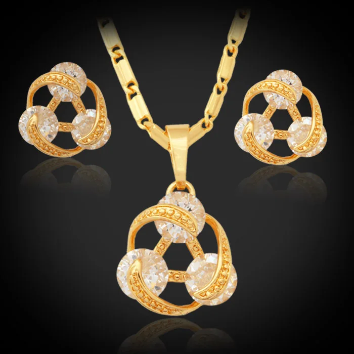 Комплект из колье и серёг с фианитом золотистого цвета|jewelry sets for women|wedding jewelry setsbrand