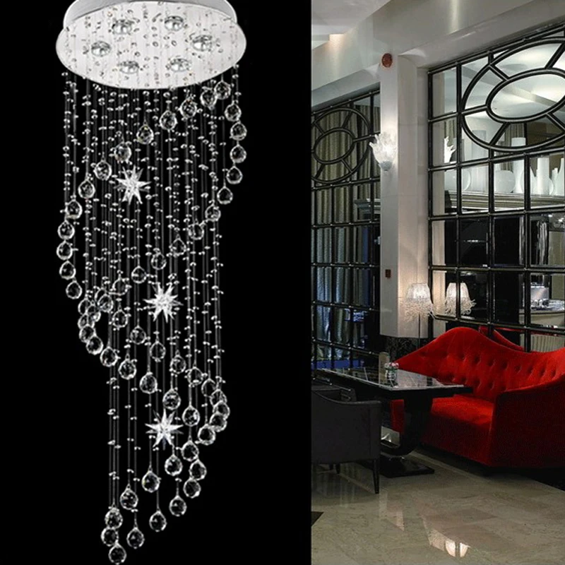 Satılık 50 Cm Modern GU10 Ampul LED Merdiven Spiral Kristal Gömme Montaj Avize Villa Merdiven Koridor Asılı Işık Aydınlatma Dekorasyon
