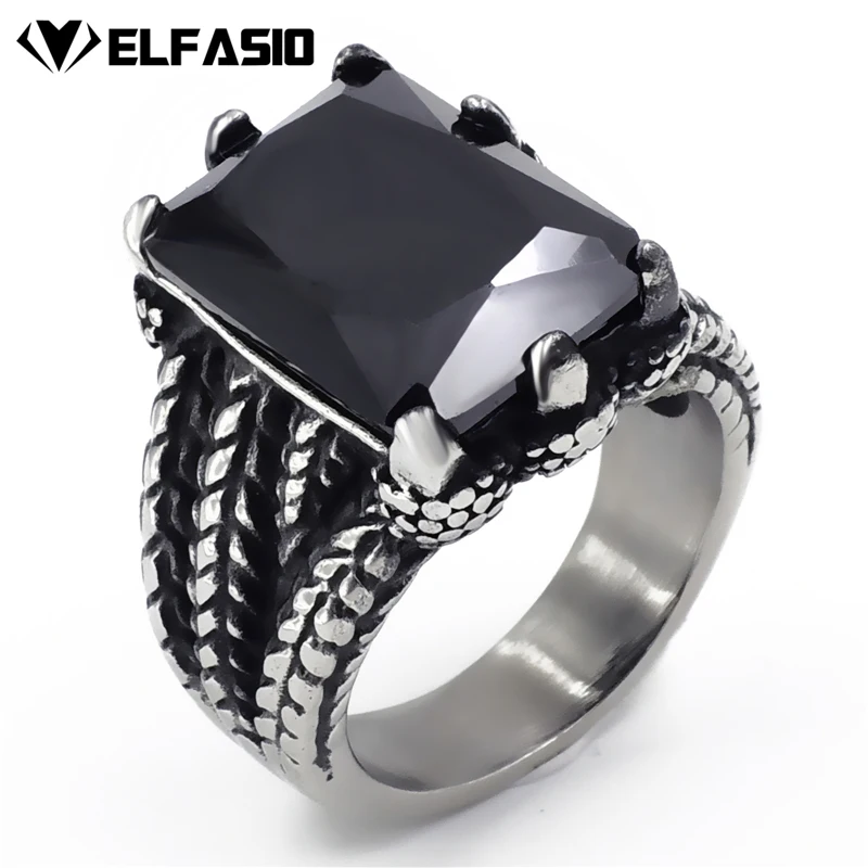 

Mens Stainless Steel Ring Silver Dragon Black Cubic Zirconia Biker Jewelry size 8-15