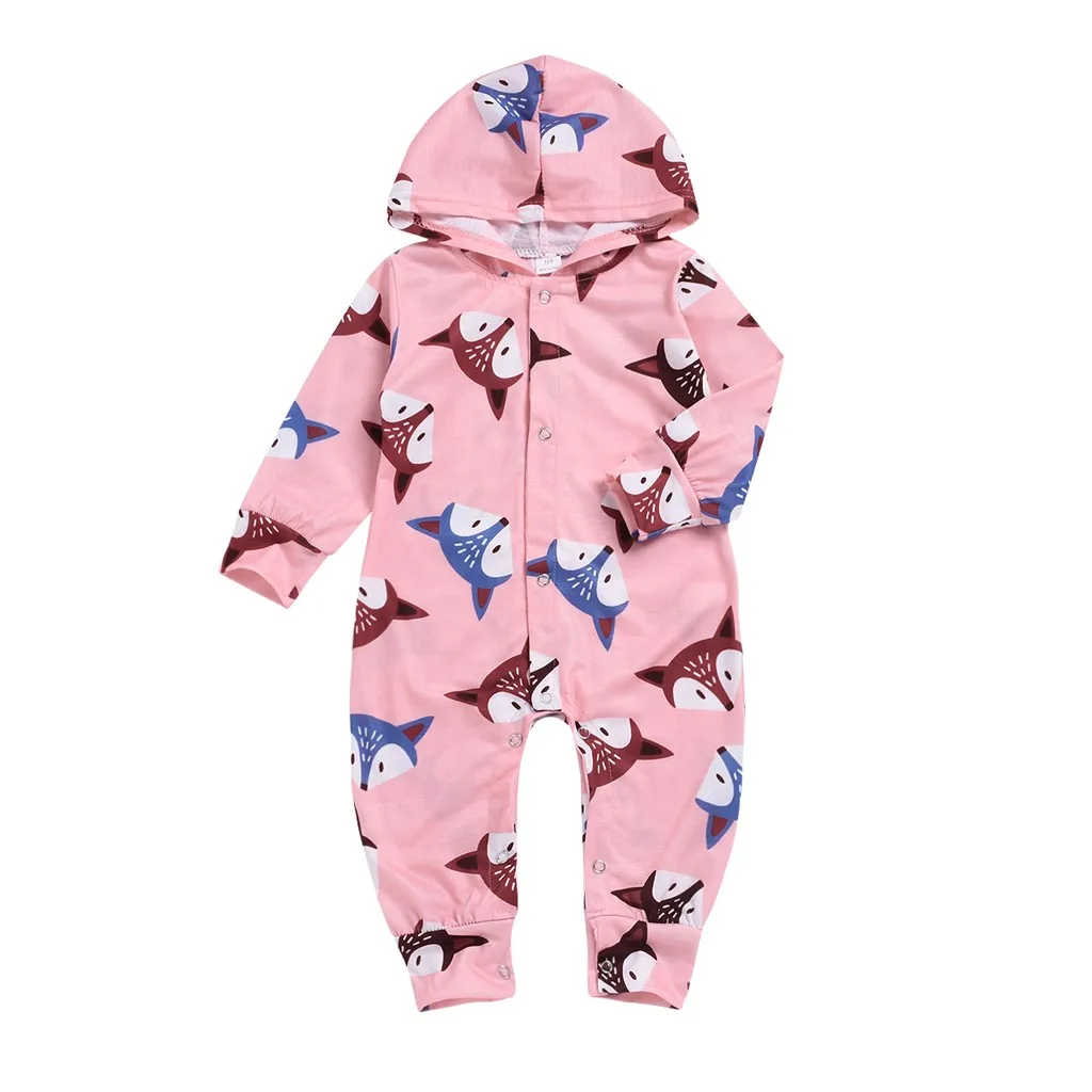 Pink Комплект одежды для новорожденных с персонажами из мультфильмов для мальчиков и девочек с рисунком лисы, с капюшоном, с рисунком комбинезоны детские одежда Детский костюм брендовый комбинезон для малышей - Цвет: Pink