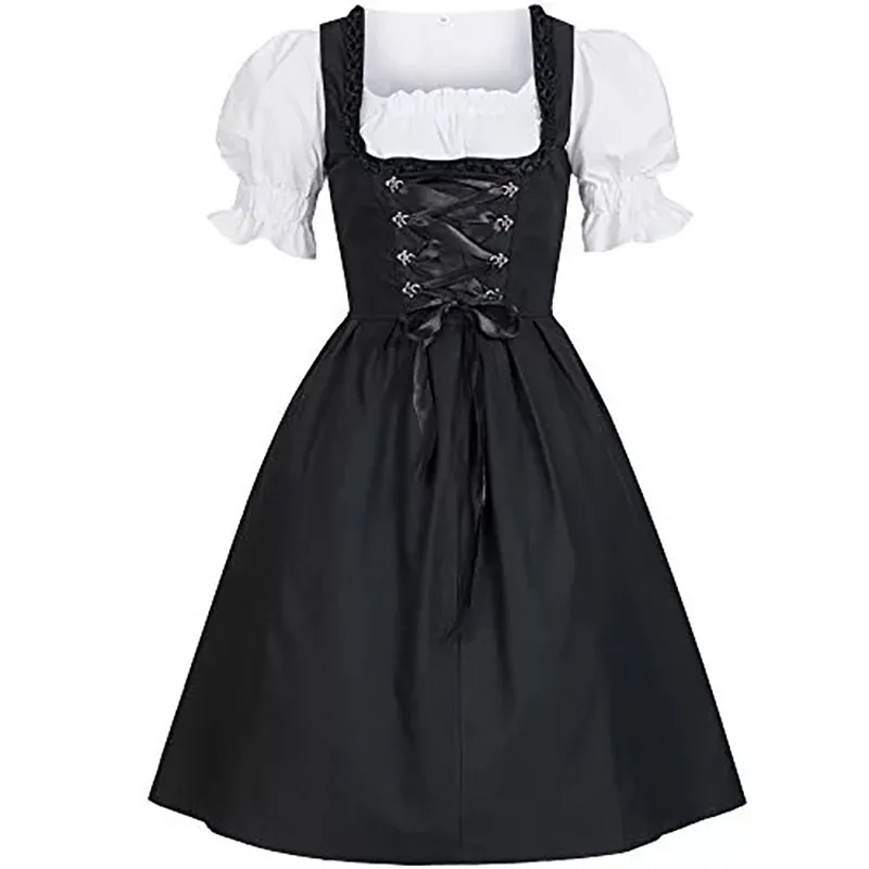 Женский костюм Oktoberfest черное платье с вырезами пышными рукавами завязками и