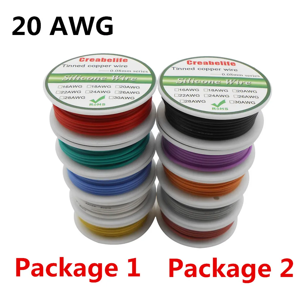

30m 20 AWG Flexible Silicone Wire RC Cable Line 5 Colors With Spool Package 1 or Package 2 Tinned Copper Wire Electrical Wire