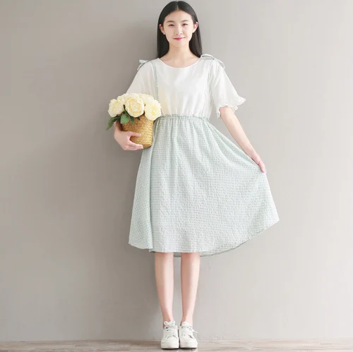Mori Girl летнее женское милое платье круглый воротник лоскутный плед vestidos De Festa