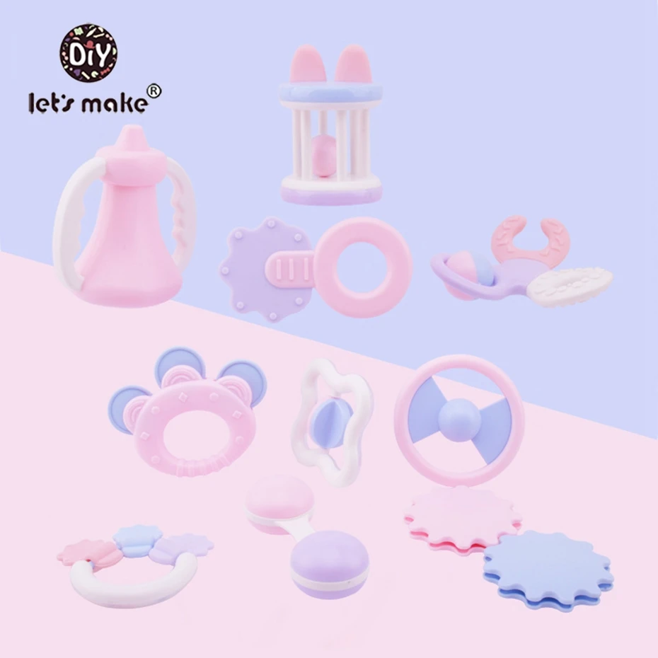 Let's make детские игрушки 0-12 месяцев 10 шт/1 лот силиконовые погремушки ролл кольцо тон музыка пластиковые безопасные тизеры Монтессори игрушки набор