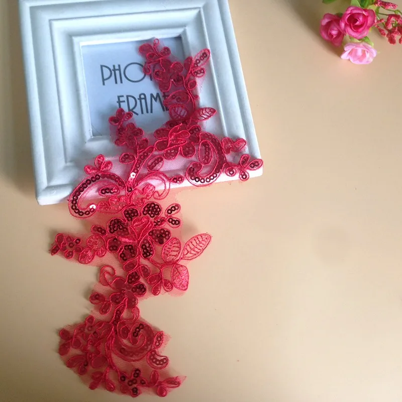 4 шт. красный черный белый цветок вышивка Кружевная аппликация блестки ткань