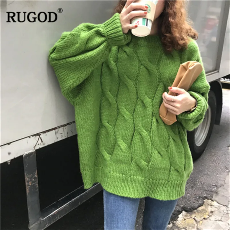 RUGOD Elegant Women Sweater Fashion Twist Long sleeve loose Knitted jumpers Office lady Solid oversized winter clothes women | Женская