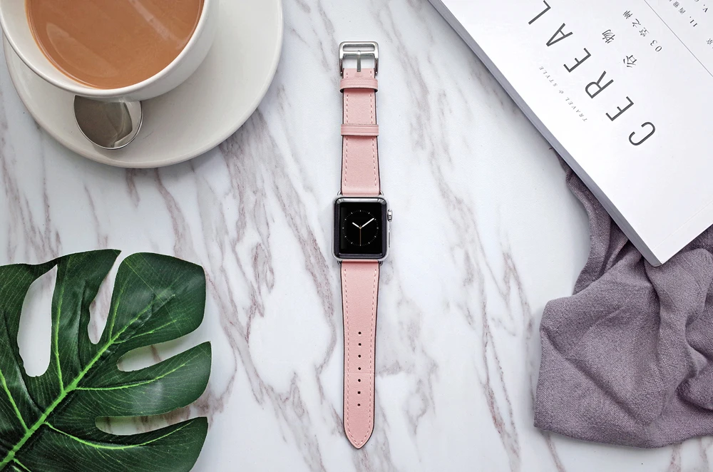 Элегантный розовый мятный зеленый один тур ремешок для Apple Watch Band из натуральной кожи серии 1 2 3 4 38 мм 40 мм 42 мм 44 мм браслет ремешок