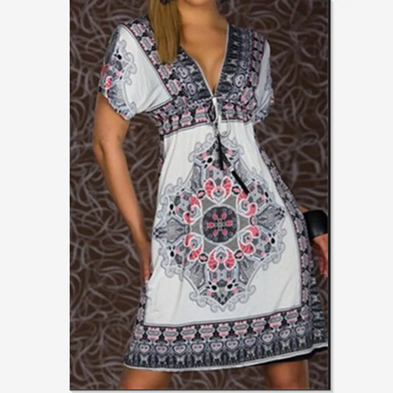 2016 Горячие Продажа Женщины Сексуальное Лето Цветочный Пляж Boho Макси Сарафан