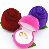 Rose Pink Red Ring Box Velvet Jewelry Box Valentine's Day Gift Box Wedding Engagement Display Ornament ZA5715