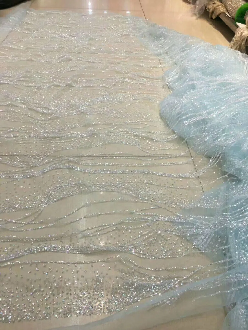New arrival JIANXI.C-9410 french net lace fabric with glued glitter sequins african tulle | Дом и сад
