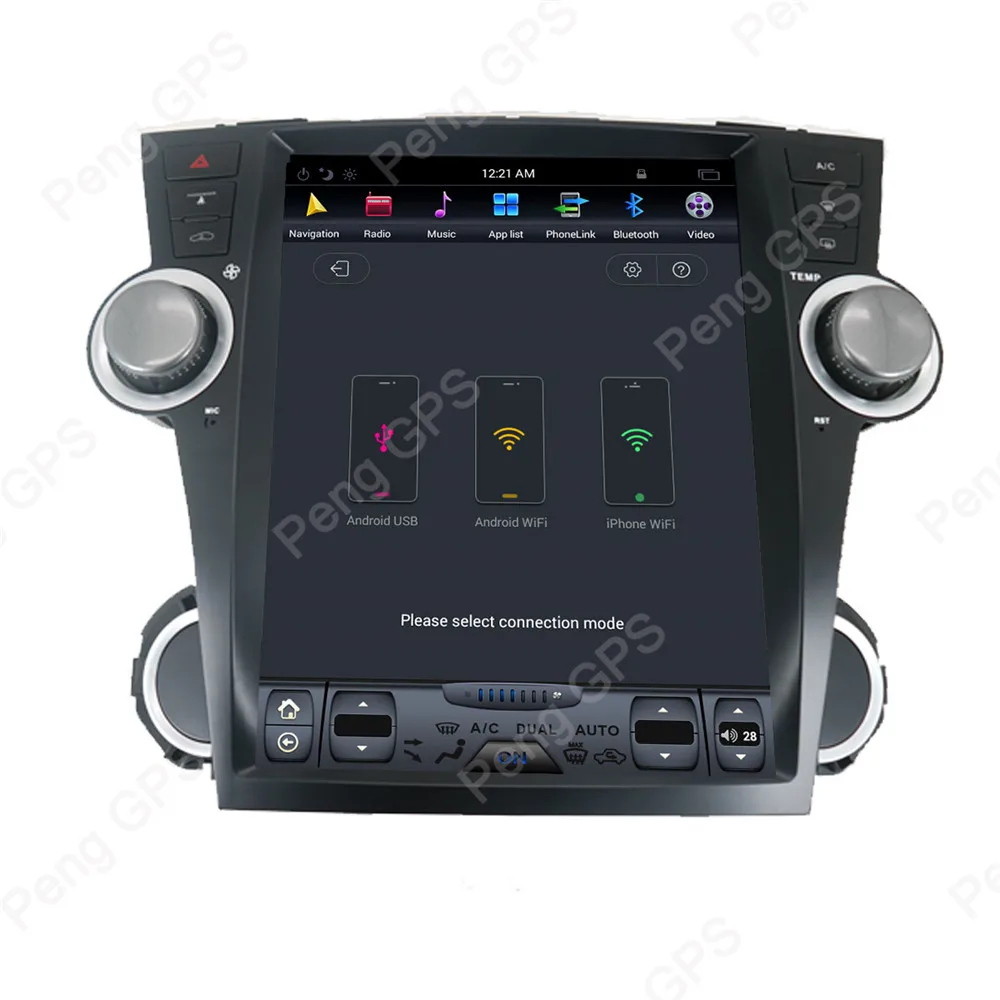 12," ips экран Android 7,1 gps-навигация, dvd-плеер для Toyota Highlander 2007-2013 Tesla стиль Мультимедиа головного устройства 1080P