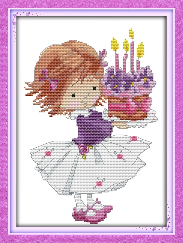 Набор для вышивки крестиком с милой девочкой на день рождения мультяшный Рисунок