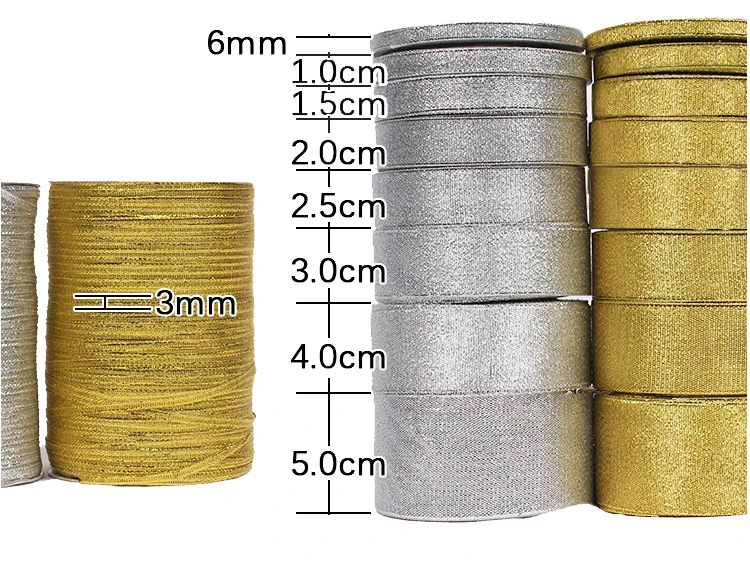 6-10-15-20-25-40-50mm Gold Silver Glitter Metallic Ribbons Christmas Halloween Wedding Birthday Party Decoration Gift Wrapping