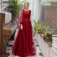 janevini vestidos lace sequins beads mother of the bride dresses with appliques long sleeves women evening gowns abendkleid lang