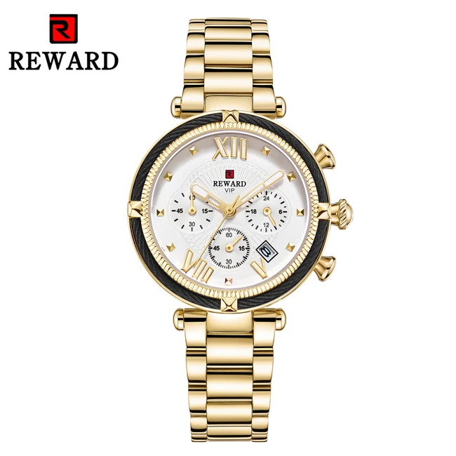 Gold-White Наградные женские часы люксовый бренд Reloj Mujer водонепроницаемые спортивные кварцевые часы из нержавеющей стали женские часы с хронографом 24 часа часы с датой - Цвет: Gold-White