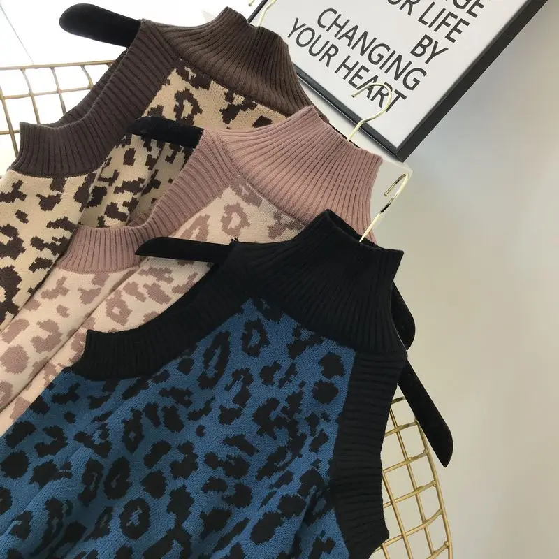 ALPHALMODA 2018 зимний женский сексуальный свитер с леопардовым принтом высоким