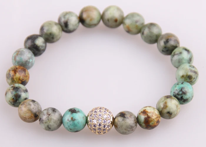 

MOODPC New Design Micro Zircon Pave Ball Natural African Stone Bracelet bangle