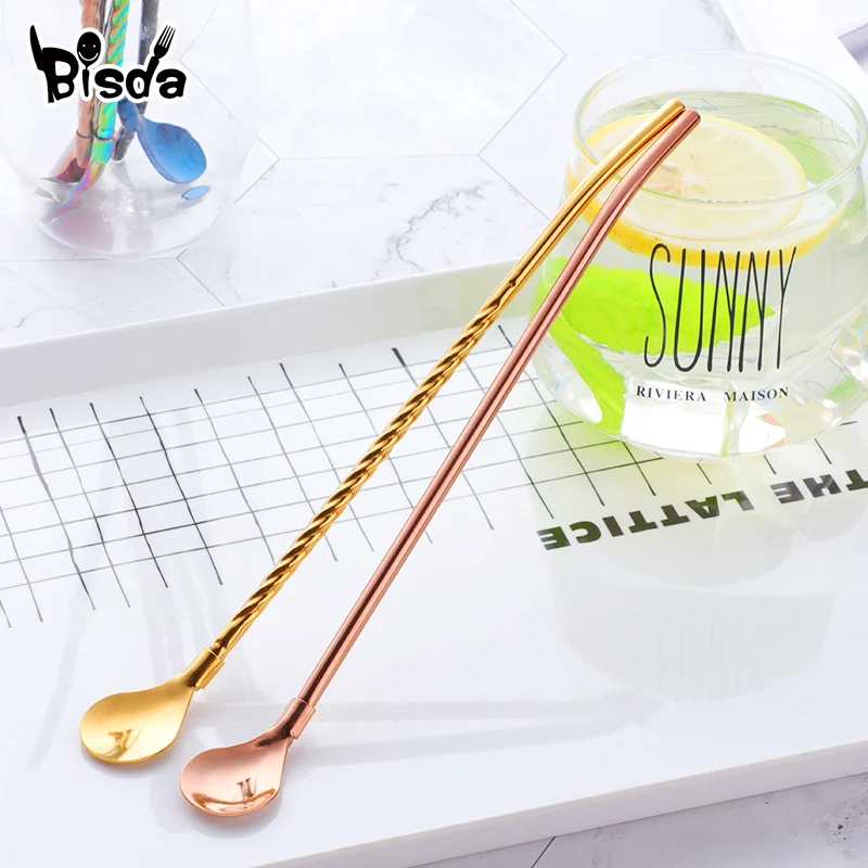 80 шт. соломенная ложка с длинной ручкой многоразовая Питьевая солома ложкой