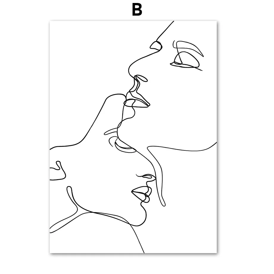 B Абстрактная линия, рисунок Love Kiss, сексуальная девушка, настенная живопись на холсте, скандинавские плакаты и принты, настенные картины для декора гостиной - Цвет: B