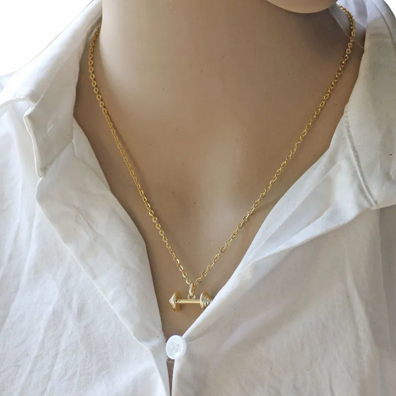 

Barbell Pendant Fitness Necklace for Women Champagne Gold-color Weightlifting Jewelry Female Gym Jewelry 10PCS Wholesale