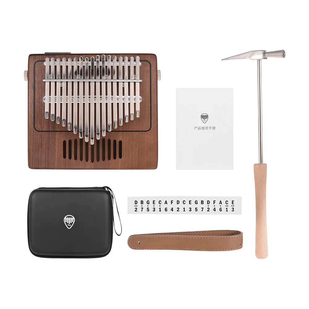

17-Key Thumb Piano Kalimba Mbira Sanza Walnut Solid Wood with Carry Bag Musical Note Stickers Tuning Hammer Strap Musical Gift