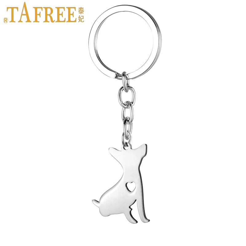 

TAFREE 2017 new dog pendant key chain ring holder stainless steel Mexico chihuahua animal keychain for women men jewelry SKU05