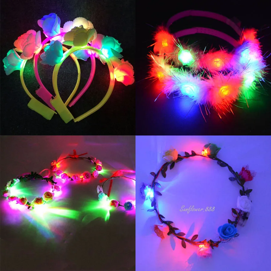 Women Girl Light Up Flower Headband Hawaii Hula LED Flashing Floral Garland Kids Adults Headwear Party Hair Halloween|hair accessories|party hair