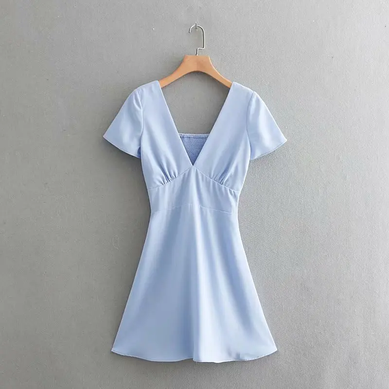 2019 женское модное однотонное платье трапециевидной формы с глубоким v образным