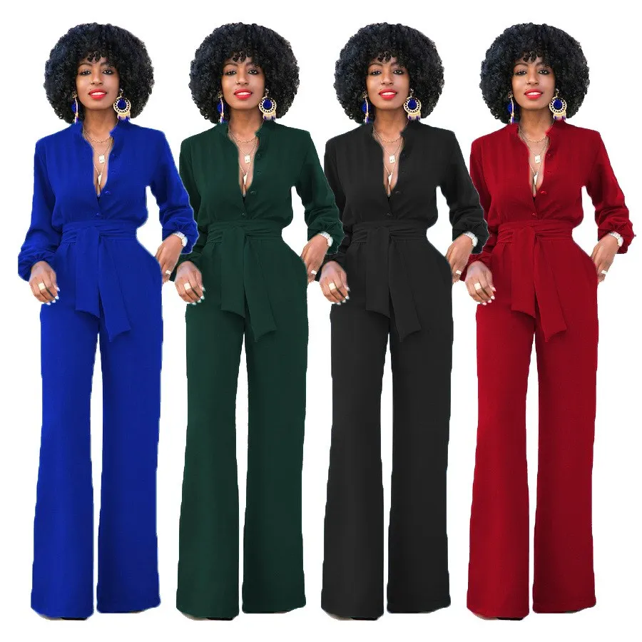 2018 осенний Новый женский офисный комбинезон с широкими штанинами сексуальный