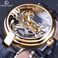 forsining 2017 new golden skeleton watch genuine leather belt mens automatic watches top brand luxury water resistant