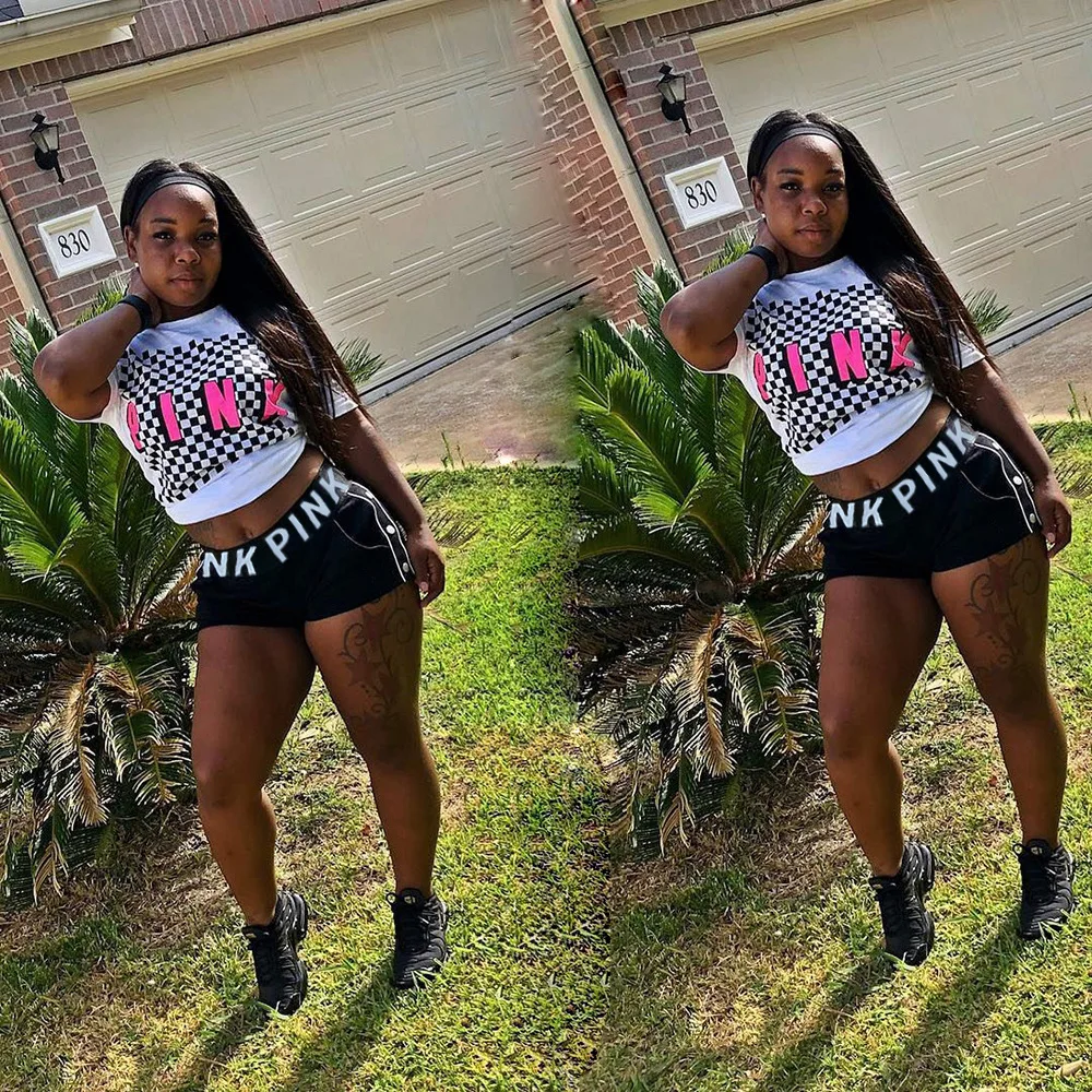 Женский повседневный комплект из 2 предметов летняя Клетчатая футболка с