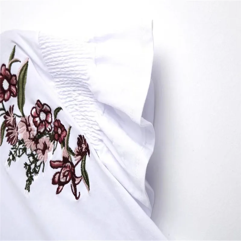 Off White цветочный футболка с вышивкой Женские топы 2018 Лето майки flre рукавом