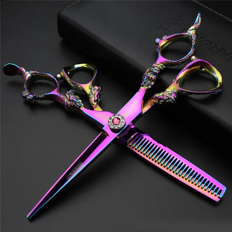 6inch color 2pcs 7 дюймов профессиональные ножницы для ухода за собаками прямые филировочные ножницы для стрижки кошек и собак для стрижки волос инструмент для стрижки собак - Цвет: 6inch color 2pcs