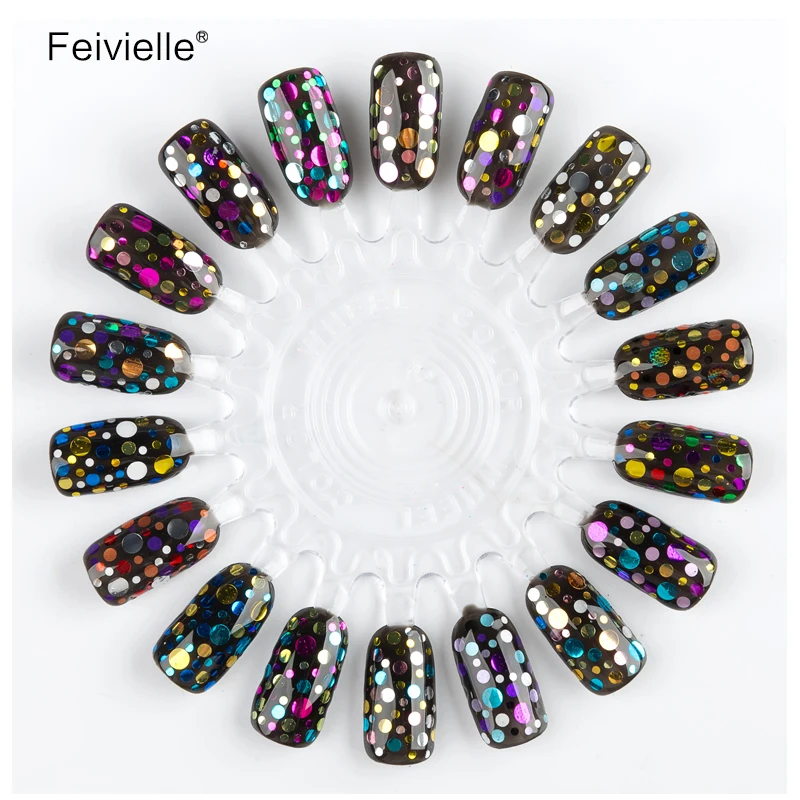 Feivielle 1 компл. Ослепительная круглый Блестки для ногтей пыли, смешанной 12 Сетки 1/2/3 мм DIY очарование польский хлопья украшения Маникюр