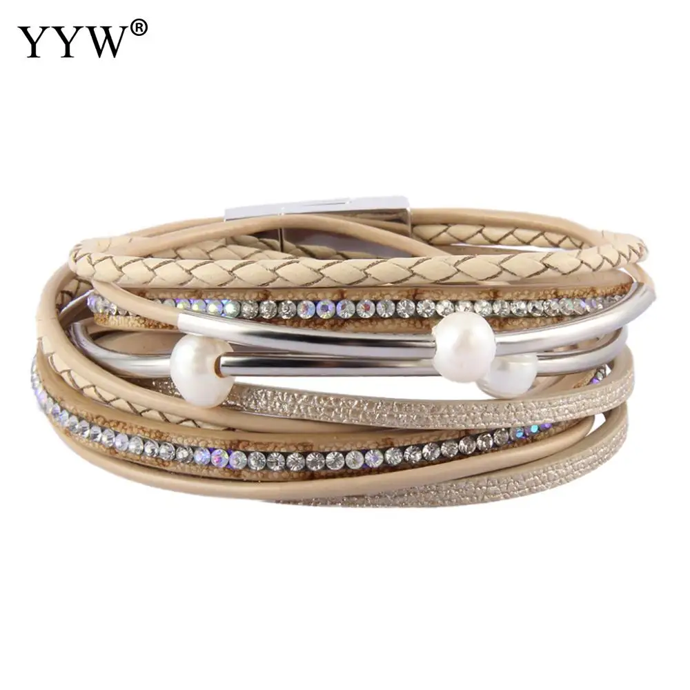 Стразы и смола браслет с жемчужными подвесками для женщин мужчин многоуровневые