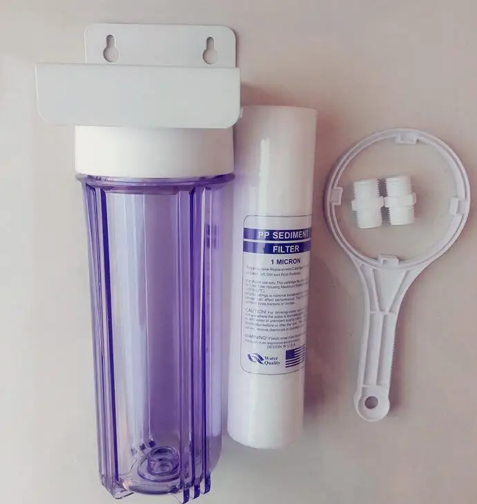 

Water filter parts PP cotton pre water purifier with bracket and wrench transparent housings 10 inches 1/4 inch port