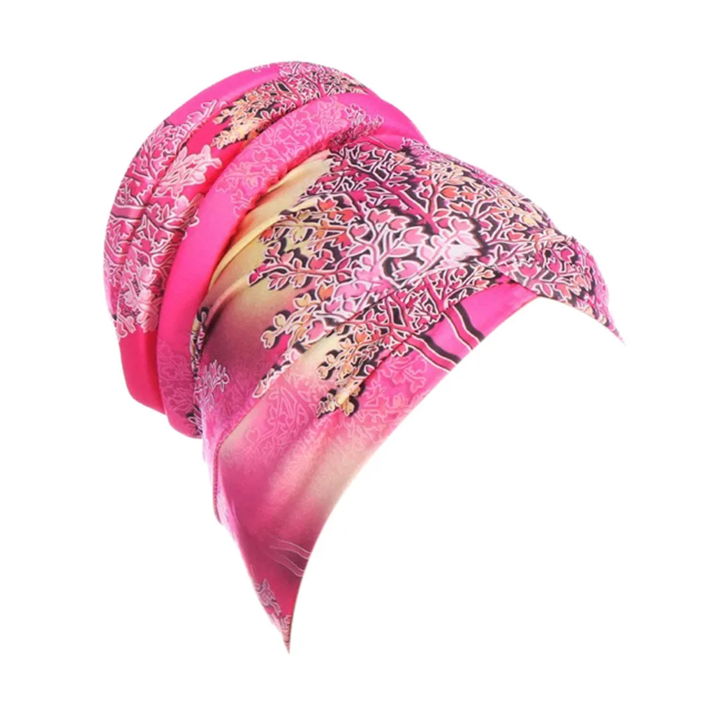 Hot Pink Летние шапочки без полей для женщин Хлопок Эластичный Тюрбан шляпа лист мусульманский тюрбан шляпа шарф на голову крышка Кепка chemo недавно L0406 - Цвет: Hot Pink