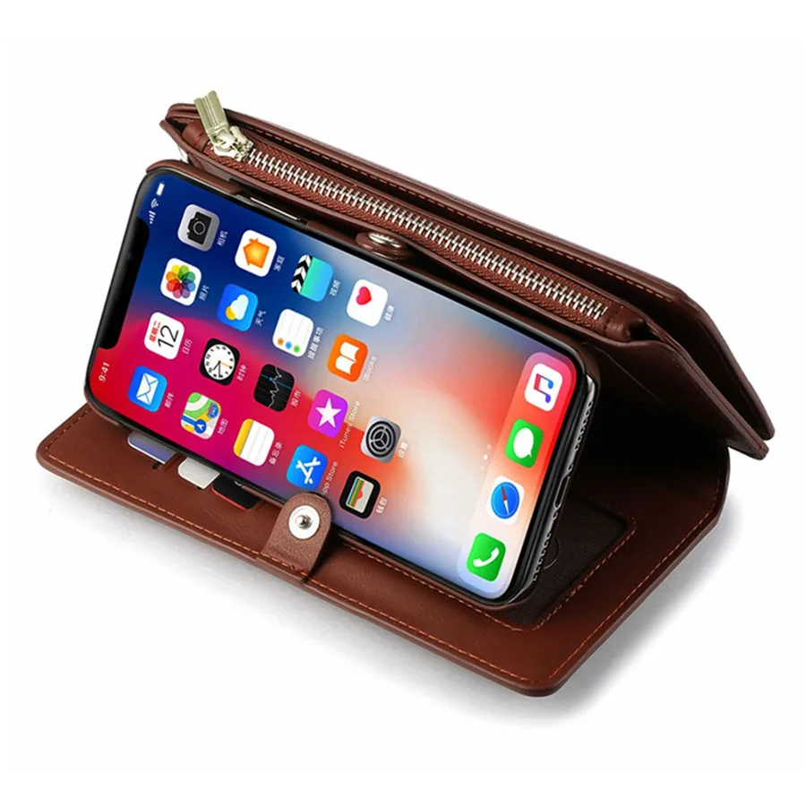 Многофункциональный кожаный чехол-кошелек для iPhone X 6 6S 7 8 Plus съемный чехол
