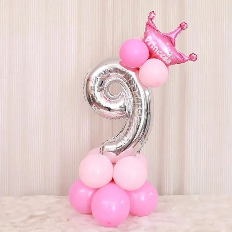 Silver Pink 9 Воздушные шары из фольги с цифрами 1, 2, 3, 4, 5, 6, 7, 8, 9, шары с днем рождения, 1 день рождения, украшения для детской вечеринки, для мальчиков и девочек - Цвет: Silver Pink 9