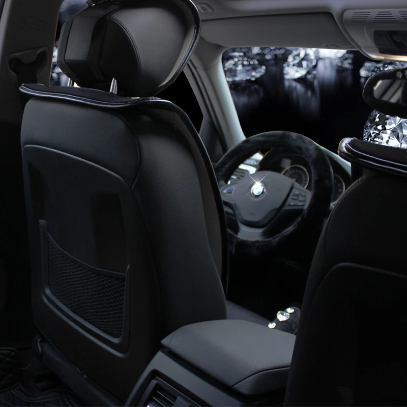 Крутые заклепки Корона Короткие Плюшевые автомобильные чехлы для сидений женщин